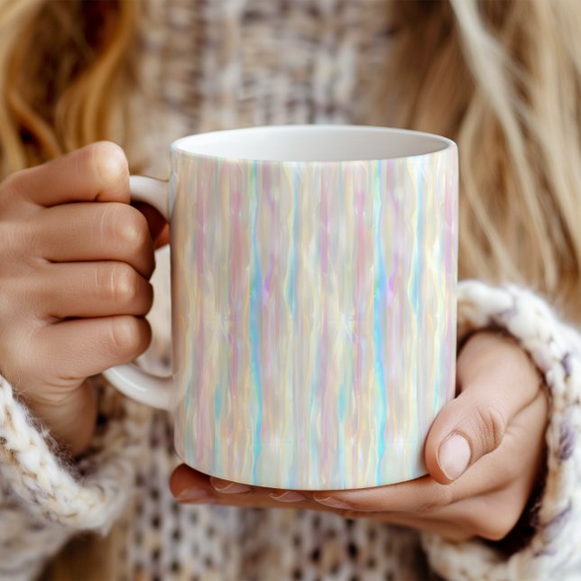 Pastellfärger skimrande iriserande randiga mönster kaffemugg (Skapare uppladdad)