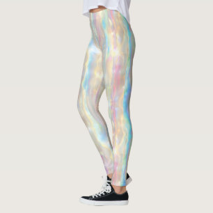 Pastellfärger skimrande iriserande randigt mönster leggings