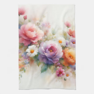 Pastellfärger Vattenfärg Aquarell Blommor Blommig Kökshandduk