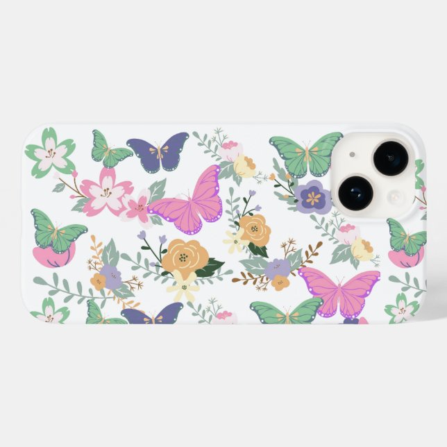 Pastellfjärilar Blommig Case-Mate iPhone 14 (Baksida (horisontell))