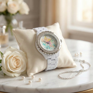 Pastellfjärilar och Ro i Vintage med vattenfärg Armbandsur
