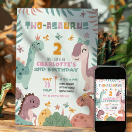 Pastellflickas Dinosaurie 2-års Födelsedagsinbjuda Inbjudningar