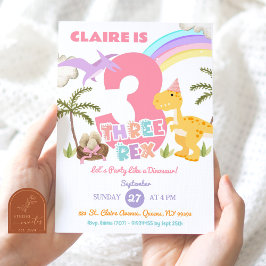 Pastellflickas Dinosaurie Tre Rex Födelsedagsfest Inbjudningar