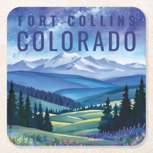 Pastellgalax Bergslandskap Colorado Stad Underlägg Papper Kvadrat