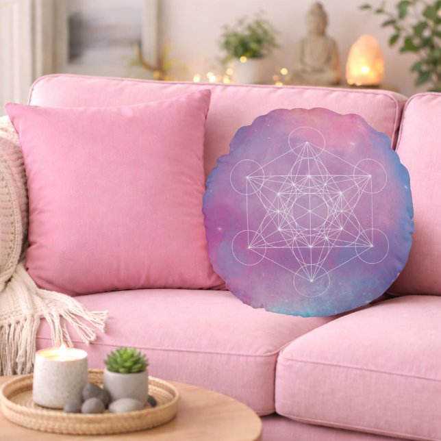 Pastellgalaxen Metatrons kub Sakral geometri Rund Kudde (Skapare uppladdad)