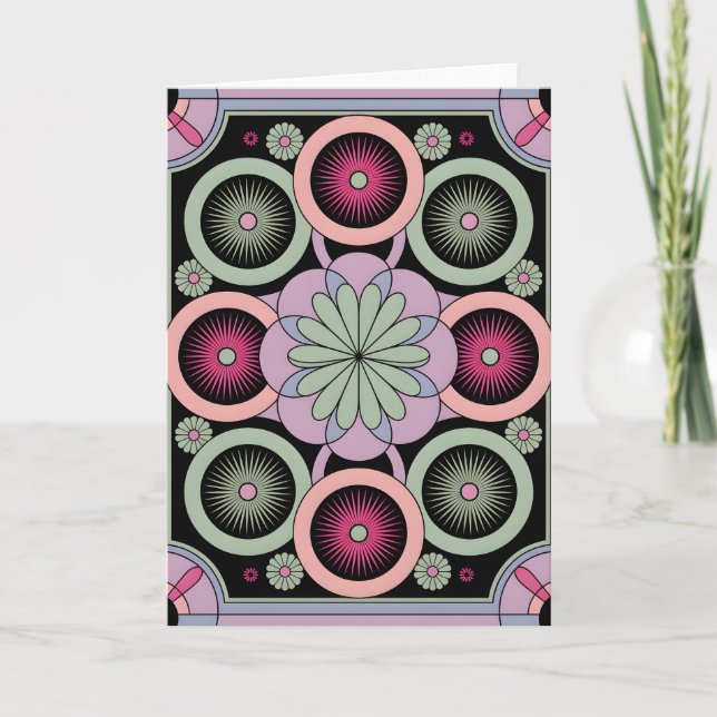 Pastellgeometrisk Mandala Blomma Kort (Framsida)