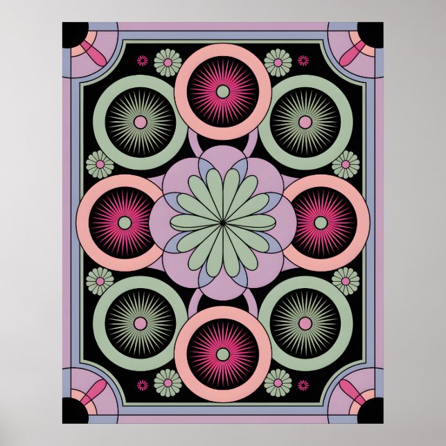 Pastellgeometrisk Mandala Blomma Poster (Framsidan)