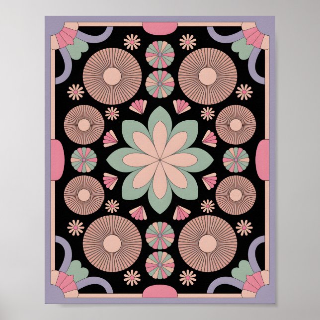 Pastellgeometrisk Mandala Blomma Poster (Framsidan)