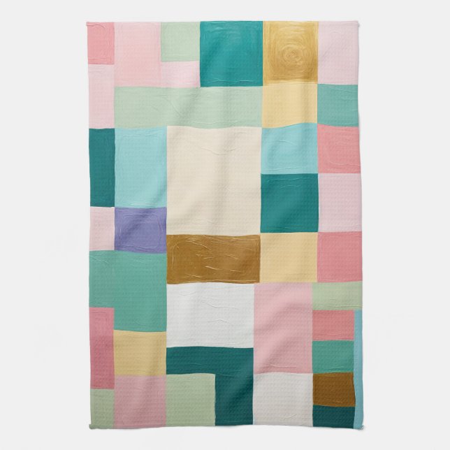 Pastellgeometrisk Quilt Kökshandduk (Vertikal)
