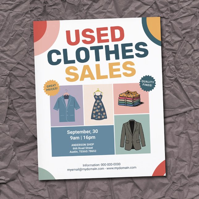 Pastellgeometriska mönster - Begagnade kläder rea Flygblad (Pastel Geometric Patterns - Used Clothes Sales Flyer)
