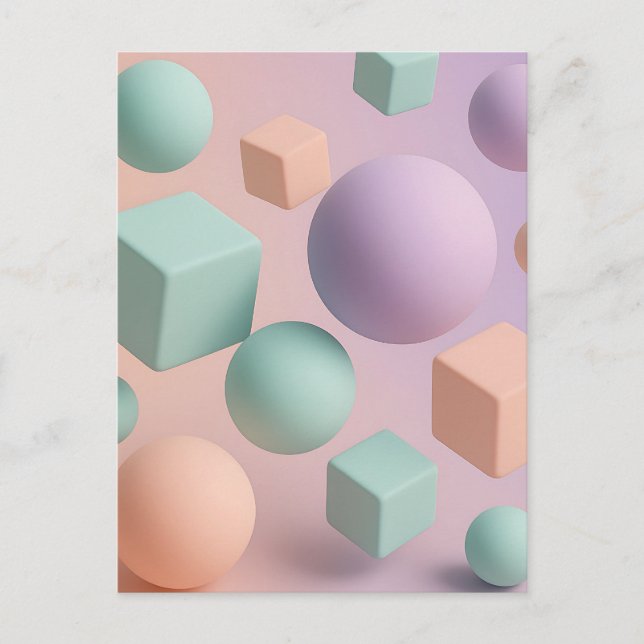 Pastellgeometriska sfärer kuber vykort (Framsida)