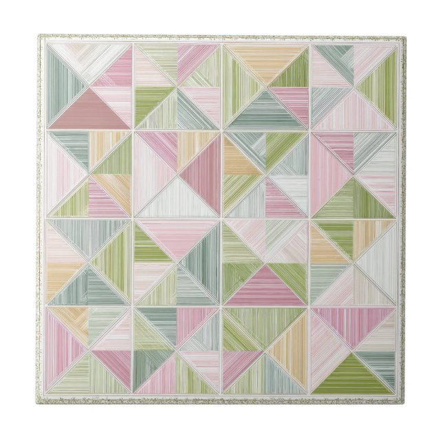 Pastellgeometriskt Cottagecore-quiltmönster Kakelplatta (Framsidan)