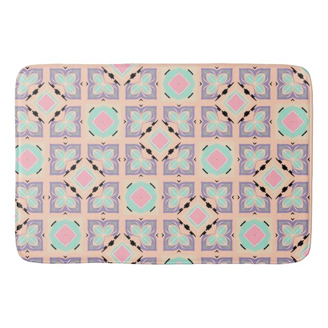 Pastellgeometriskt kakelmönster | Rosa Mint Lila  Badrumsmatta (Framsidan)