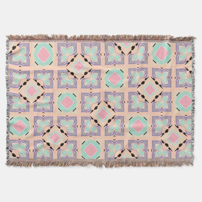 Pastellgeometriskt kakelmönster | Rosa Mint Lila  Filt (Framsidan)