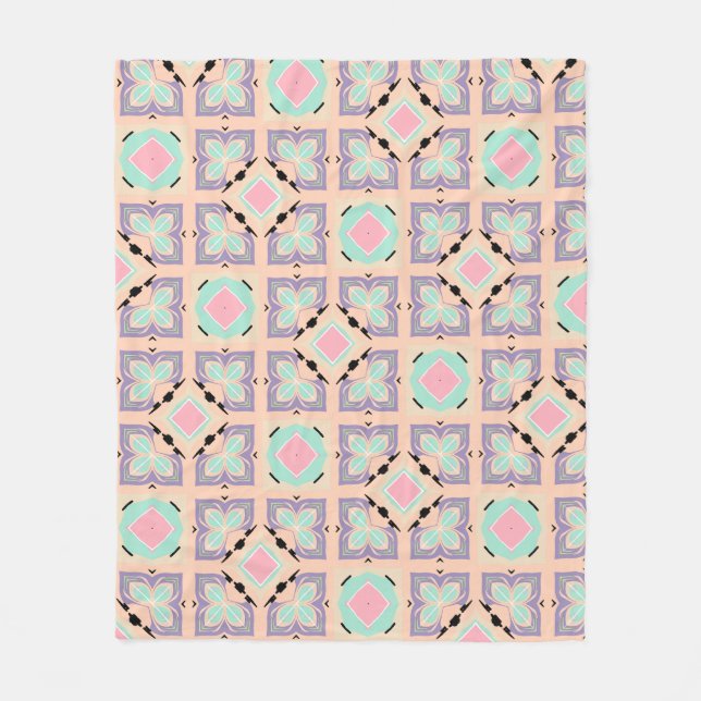 Pastellgeometriskt kakelmönster | Rosa Mint Lila  Fleecefilt (Framsidan)