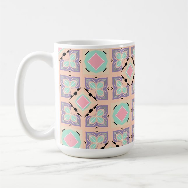 Pastellgeometriskt kakelmönster | Rosa Mint Lila  Kaffemugg (Vänster)
