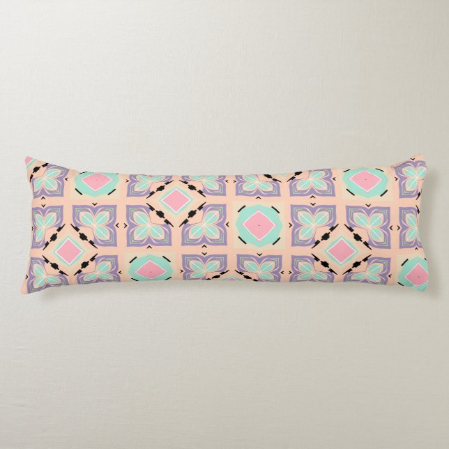 Pastellgeometriskt kakelmönster | Rosa Mint Lila  Kroppskudde (Framsidan)