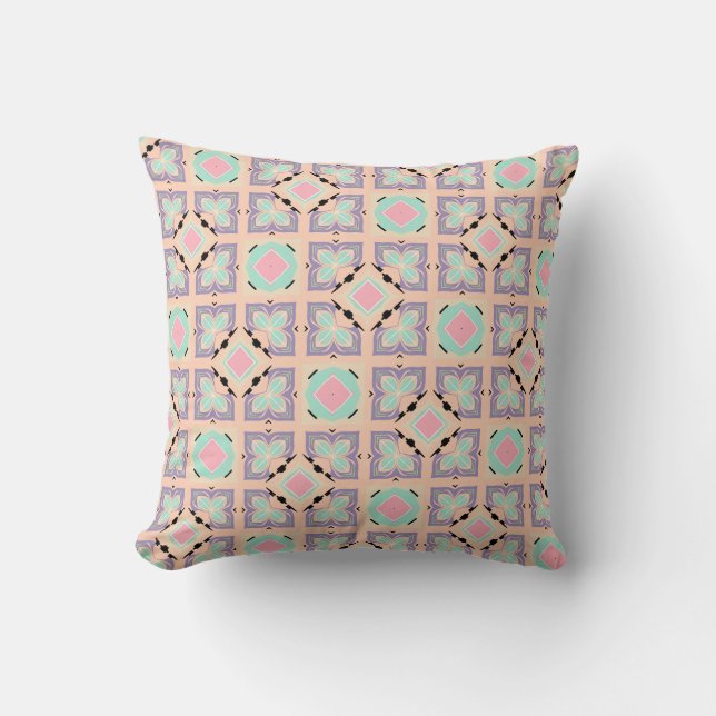 Pastellgeometriskt kakelmönster | Rosa Mint Lila  Kudde (Framsida)