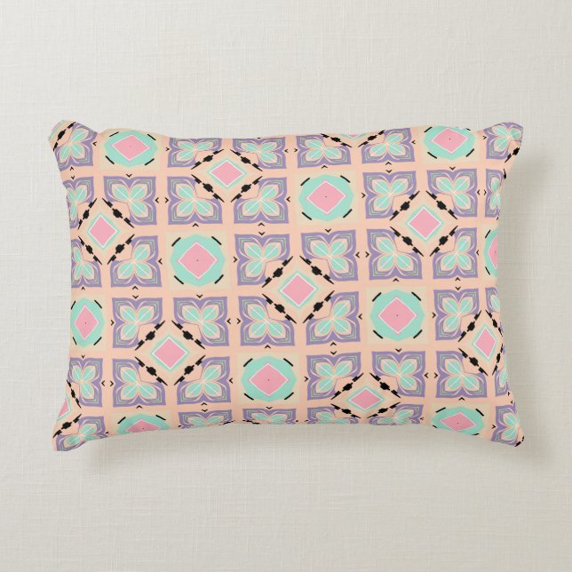 Pastellgeometriskt kakelmönster | Rosa Mint Lila  Prydnadskudde (Framsidan)