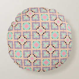 Pastellgeometriskt kakelmönster | Rosa Mint Lila Rund Kudde