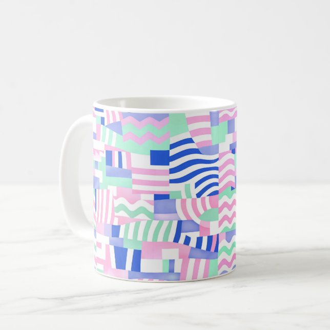 Pastellgeometriskt Mönster Kudd – Rosa, Blå & Mint Kaffemugg (Framsida vänster)