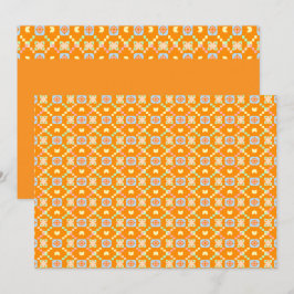 Pastellgeometriskt pixelmönster på levande orange inbjudningar