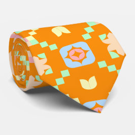 Pastellgeometriskt pixelmönster på levande orange slips
