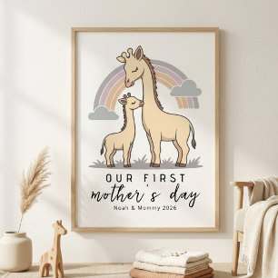 Pastellgiraff Mamma Första Mors Dag Barnkammare Poster
