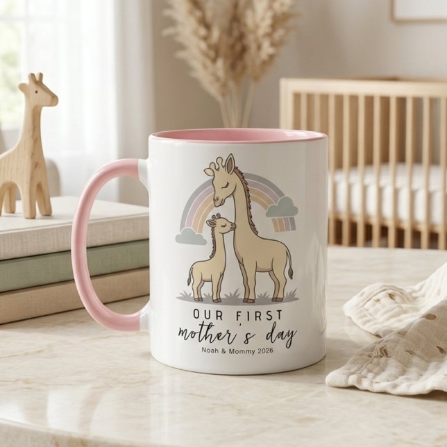 Pastellgiraff Mamma Första mors dag regnbåge Mugg (Skapare uppladdad)