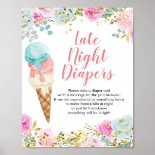 Pastellglass Blommigt Sent Natt Diaper Sign Poster