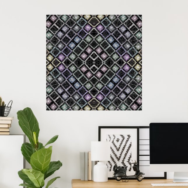 Pastellglödande mosaikmandala med silvergaller poster (Hemmakontoret)