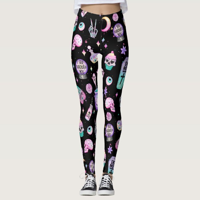 Pastellgoth mönster mörk leggings (Framsida)