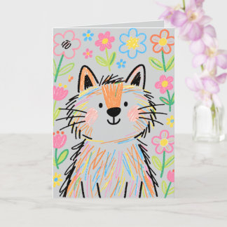 Pastellgrå Klotter Katt Julkort Kort