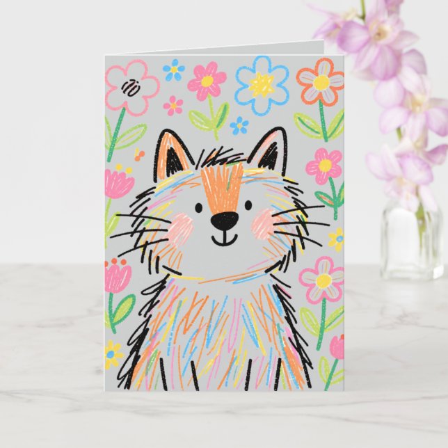 Pastellgrå Klotter Katt Julkort Kort (Orkide)
