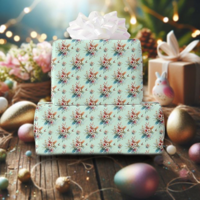 Pastellgrön akvarellblomma kors påsk  presentpapper (Skapare uppladdad)