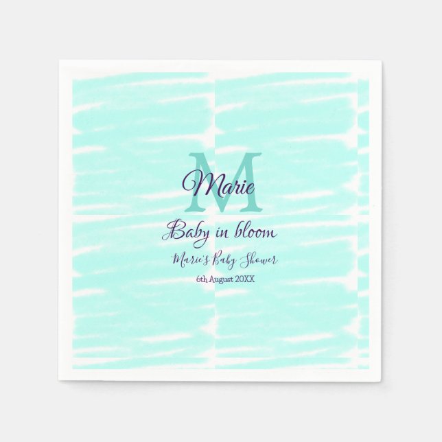 Pastellgrön baby in bloom monogram babyshow te pappersservett (Framsidan)