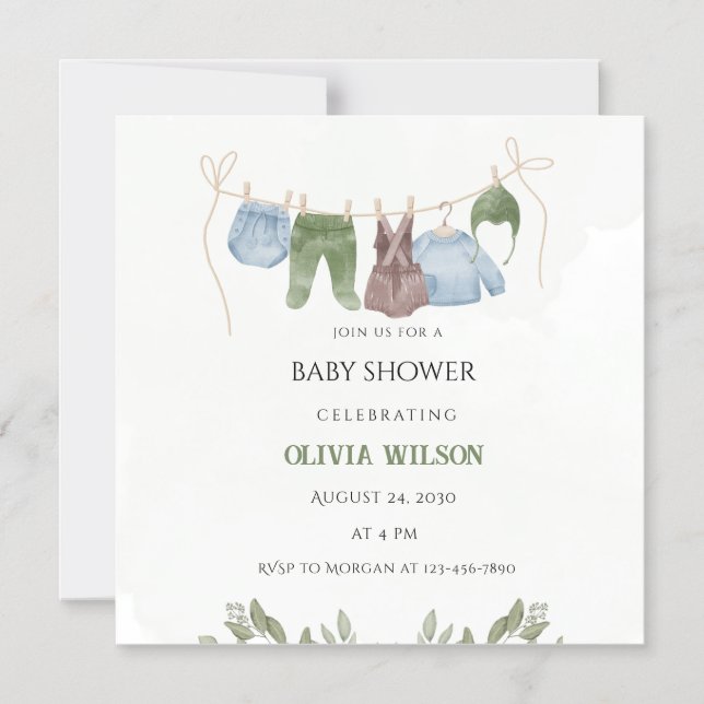 Pastellgrön Beige Baby Shower Inbjudan Magnetisk Inbjudningskort (Framsida)