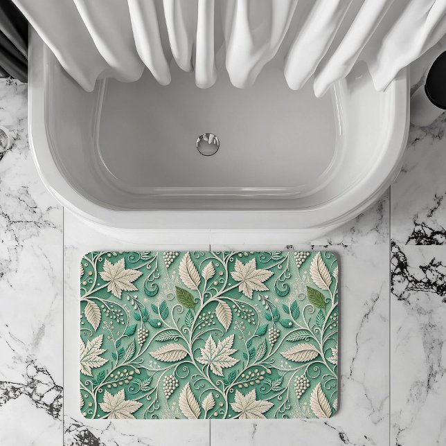 Pastellgrön beige vintage botanisk mönster badrumsmatta (Skapare uppladdad)