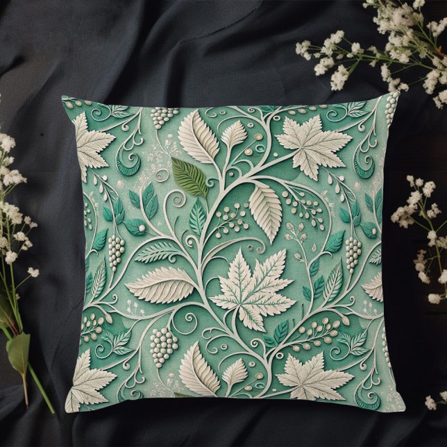 Pastellgrön beige vintage botanisk mönster kudde (Skapare uppladdad)
