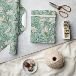 Pastellgrön Beige Vintage Botanisk Mönster Presentpapper