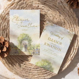 Pastellgrön blomsterakvarell utomhusbröllop inbjudningar