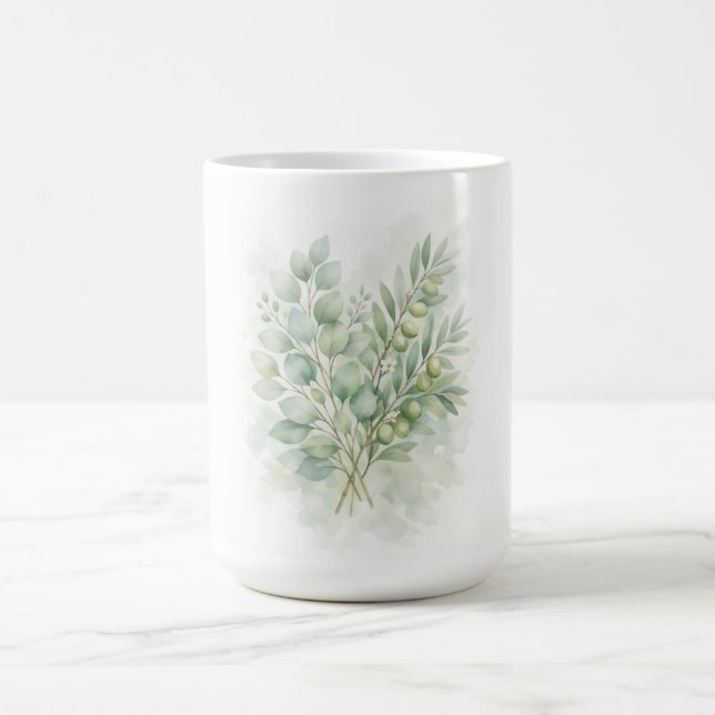 Pastellgrön botanisk akvarellblad kaffemugg (Center)