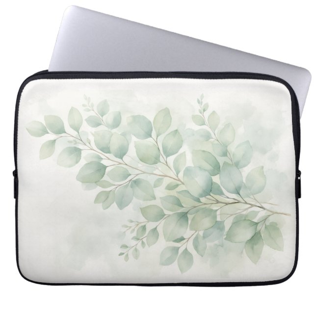 Pastellgrön botanisk akvarellblad laptop fodral (Framsidan)