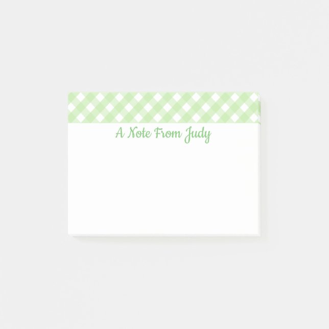 Pastellgrön Gingham-mönster Post-it Block (Framsida)