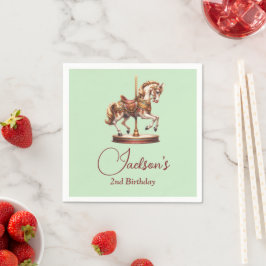 Pastellgrön Karusellhäst Födelsedag Pappersservett