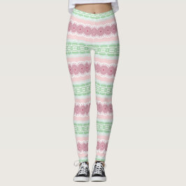 Pastellgrön och rosabstrakt randmönster leggings
