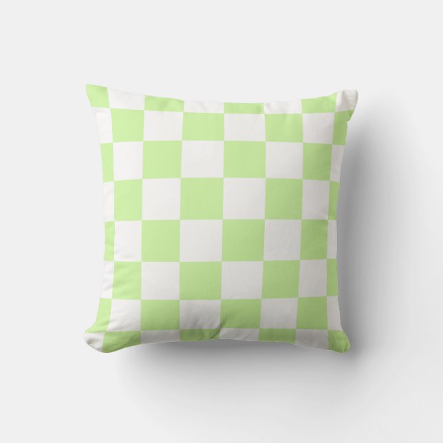 Pastellgrön rutig gingham-mönster kudde (Framsida)