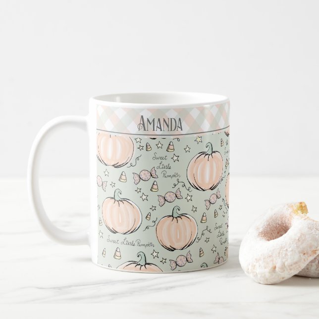Pastellgrön söt liten pumpa barnmugg kaffemugg (Med munk)