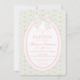 Pastellgrön Vintage Elegant Blommig Dopceremoni Inbjudningar