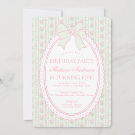 Pastellgrön Vintage Fancy Blommig Födelsedagsfest Inbjudningar